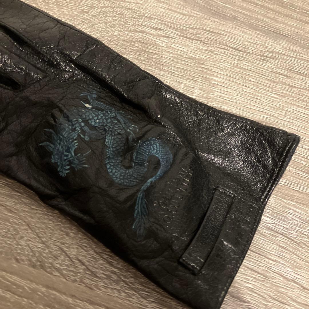 希少 ジャンポールゴルチエ ドラゴン刺繍 レザーグローブ 手袋 本革