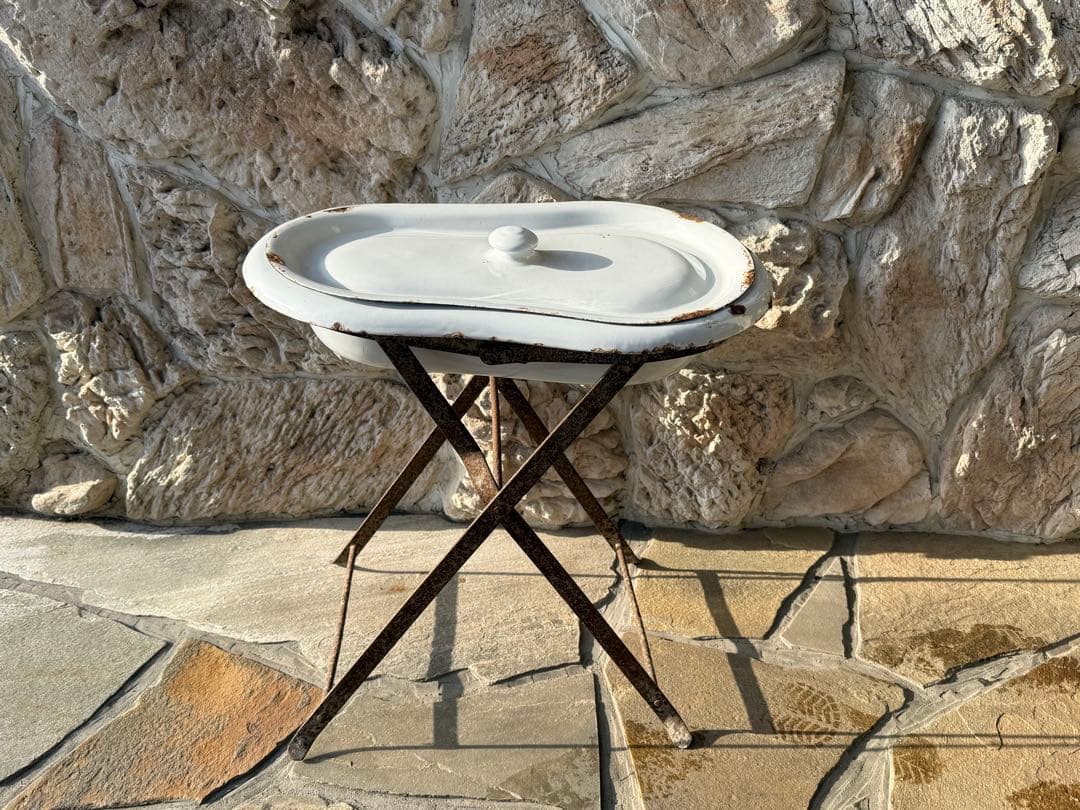 値下げ　フランスアンティーク　ホーローベビーバス　レア