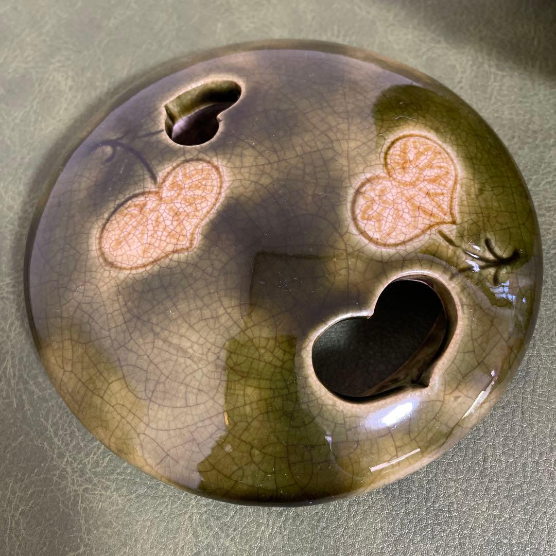 火鉢 織部　蓋付き　香炉　蚊取り線香入れ 花器 炭 灰 陶器 透かし インテリア