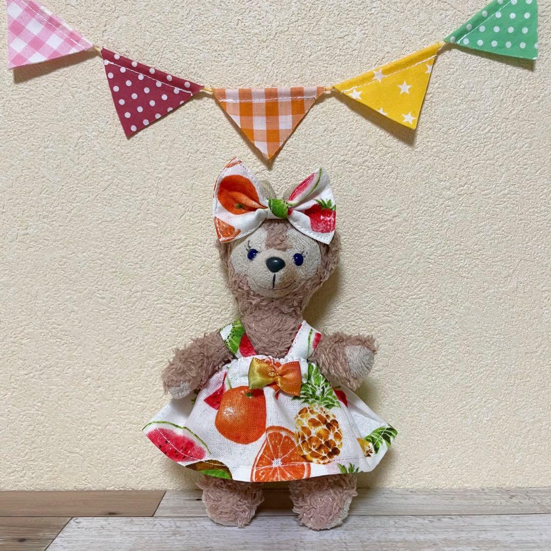 ハンドメイド★フルーツプリント。ワンピースセット★ぬいば♡ストラップ用コス