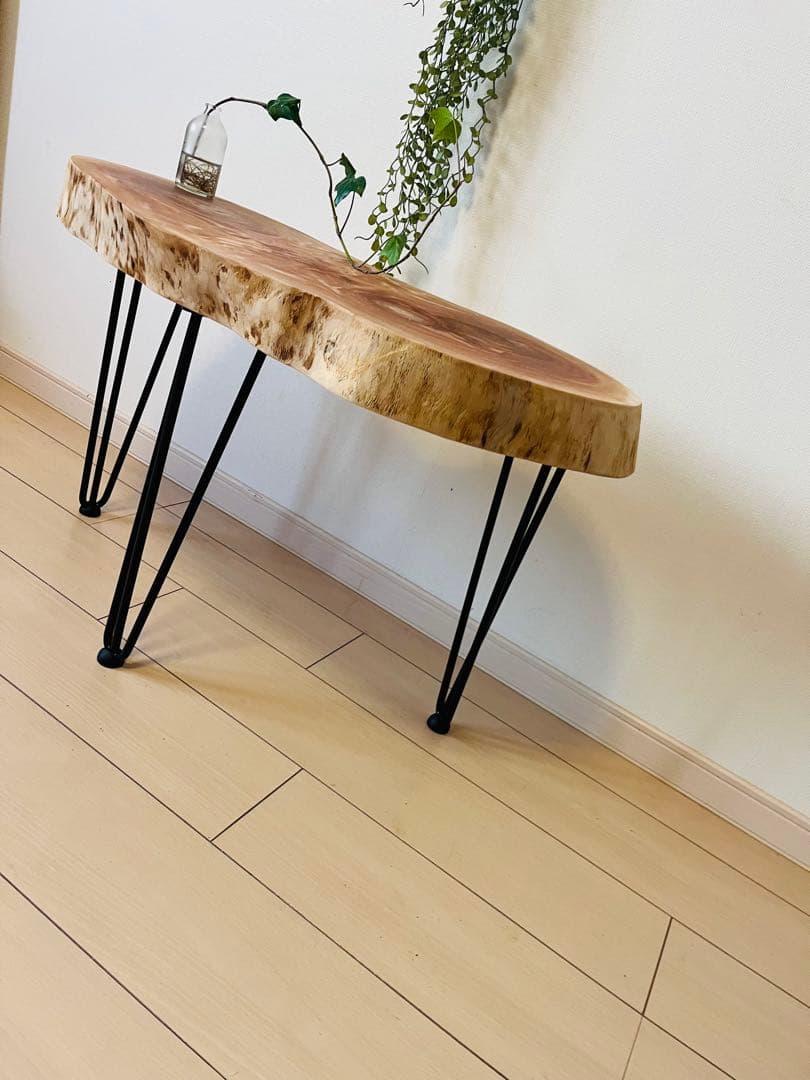 サイドテーブル　トチの木　栃　輪切りテーブル　アイアンテーブル