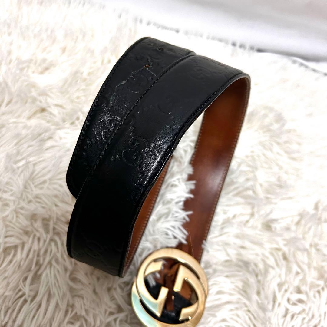 GUCCI グッチ　インターロッキング　シマ　レザーベルト　114876 黒