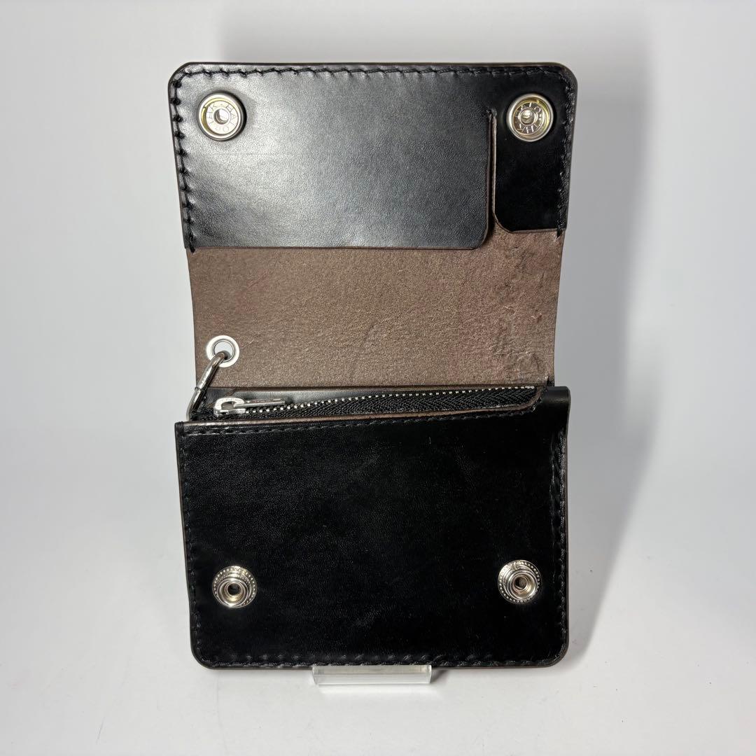 【本革】トラッカーウォレット　ショート　姫路レザー　茶心　ブラック　二つ折り財布