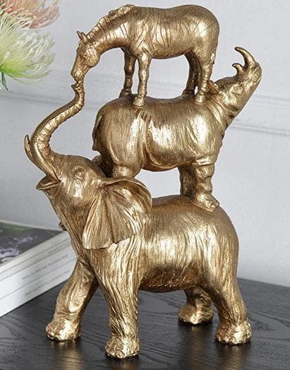 置物 象 サイ シマウマ ゴールド ブロンズ風 アンティーク AN-77600