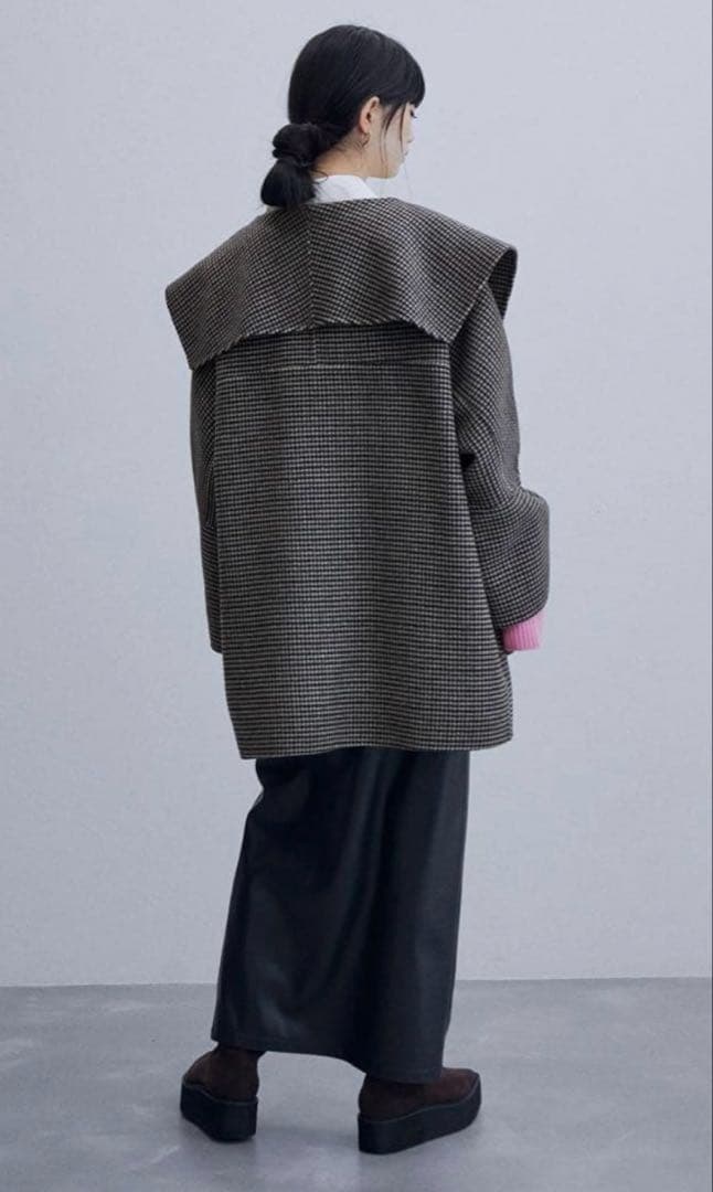 美品アダムエロペ Super120’sウール100%リバーハーフコート チェック