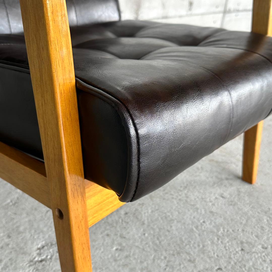 ✦昭和レトロ✦喫茶店風 木肘ソファ｜ブラックPUレザーチェア ヴィンテージ家具
