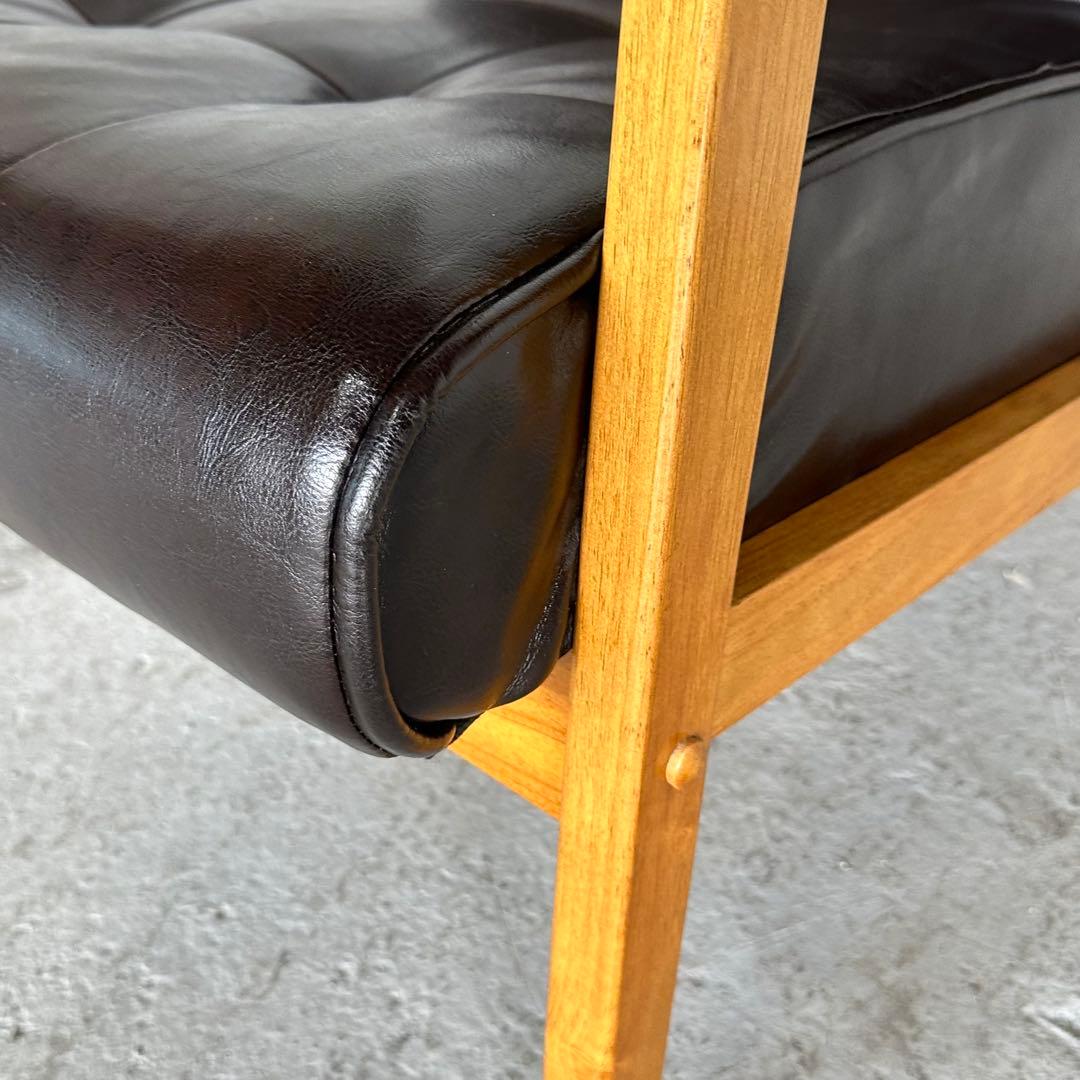 ✦昭和レトロ✦喫茶店風 木肘ソファ｜ブラックPUレザーチェア ヴィンテージ家具