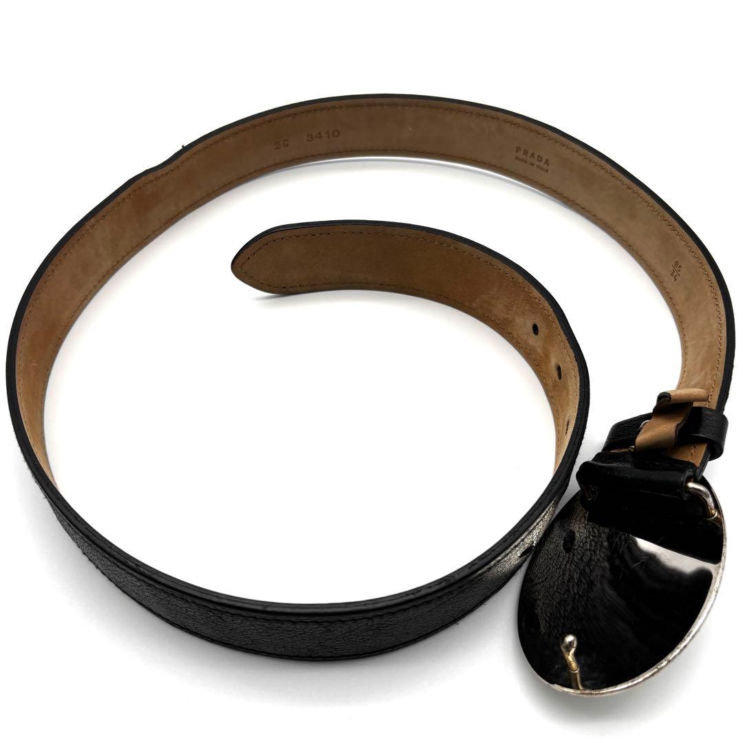 美品・正規品 PRADA プラダ ベルト ロゴバックル レザー メンズ ブラック