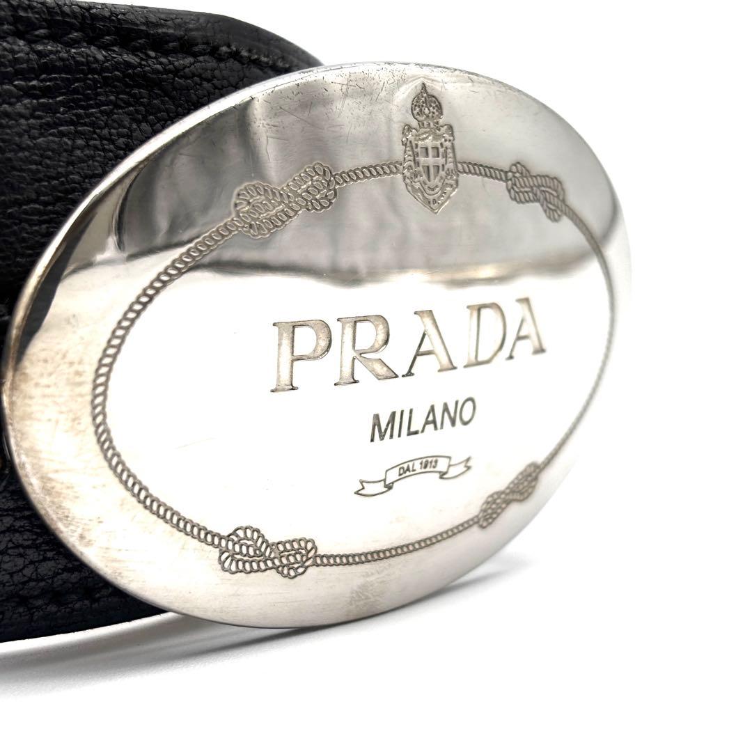 美品・正規品 PRADA プラダ ベルト ロゴバックル レザー メンズ ブラック