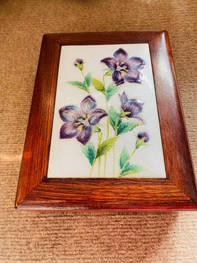 日本製七宝焼　レア美品　木箱　定価22000円〜　キキョウ