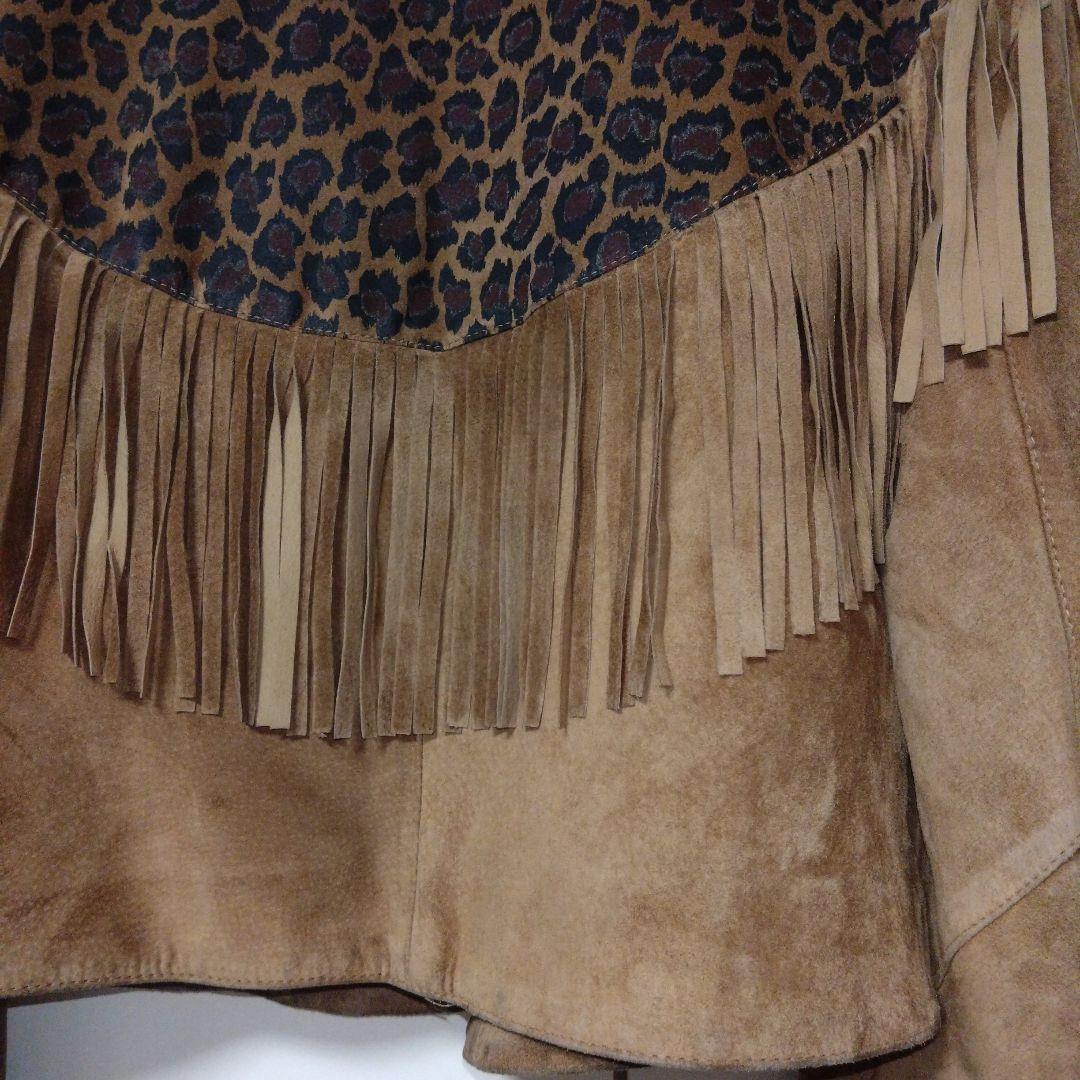 Vintage レザー　フリンジ　レオパード　ジャケット　ショート丈　itimi