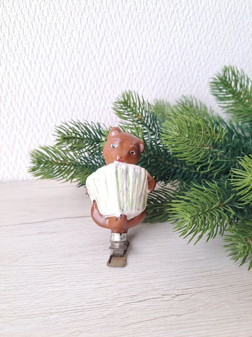 ソビエト　ガラスオーナメント　アコーディオンくまさん　クリスマスオーナメント