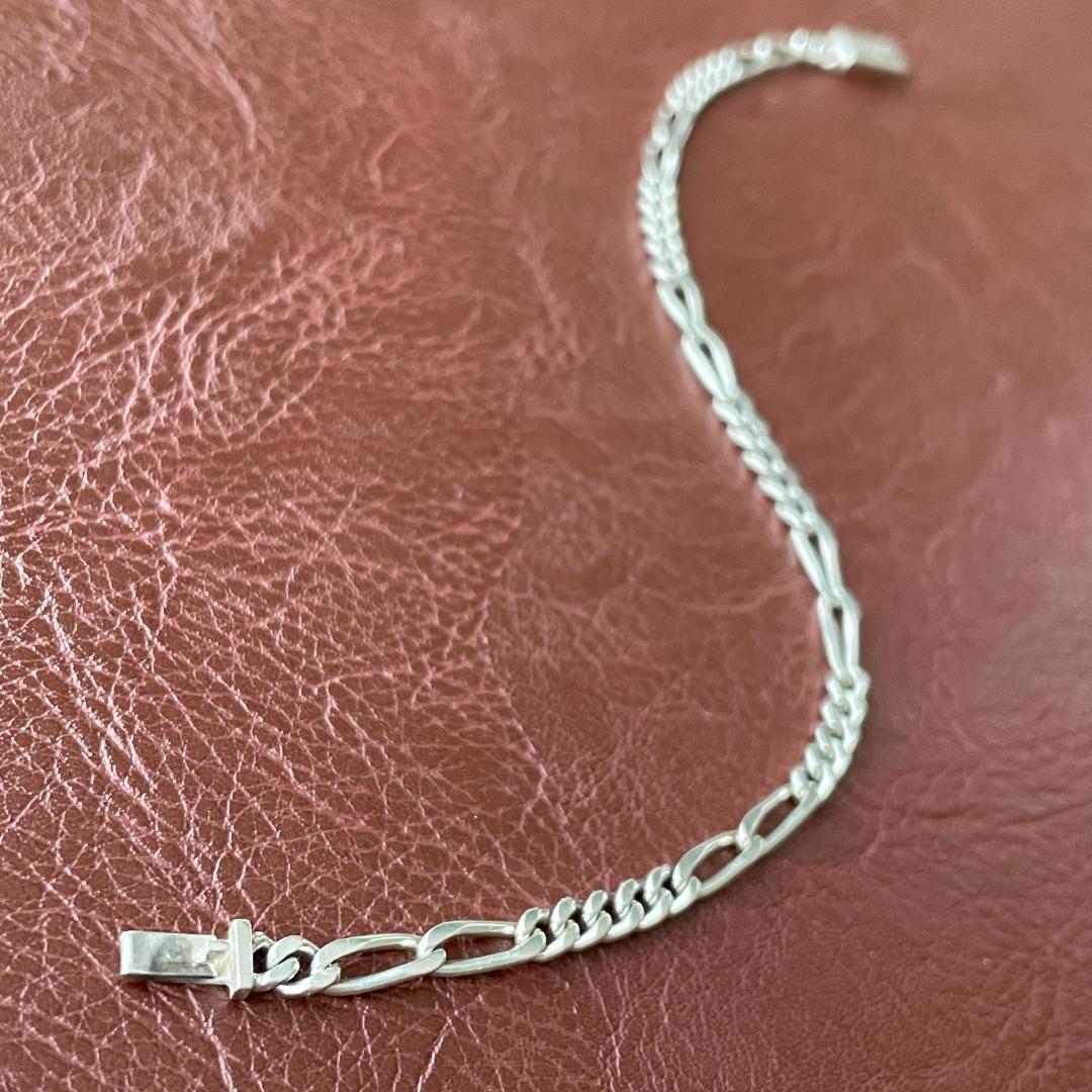 ビンテージシルバー925 ブレスレット MEXICO製 フィガロチェーン メンズ