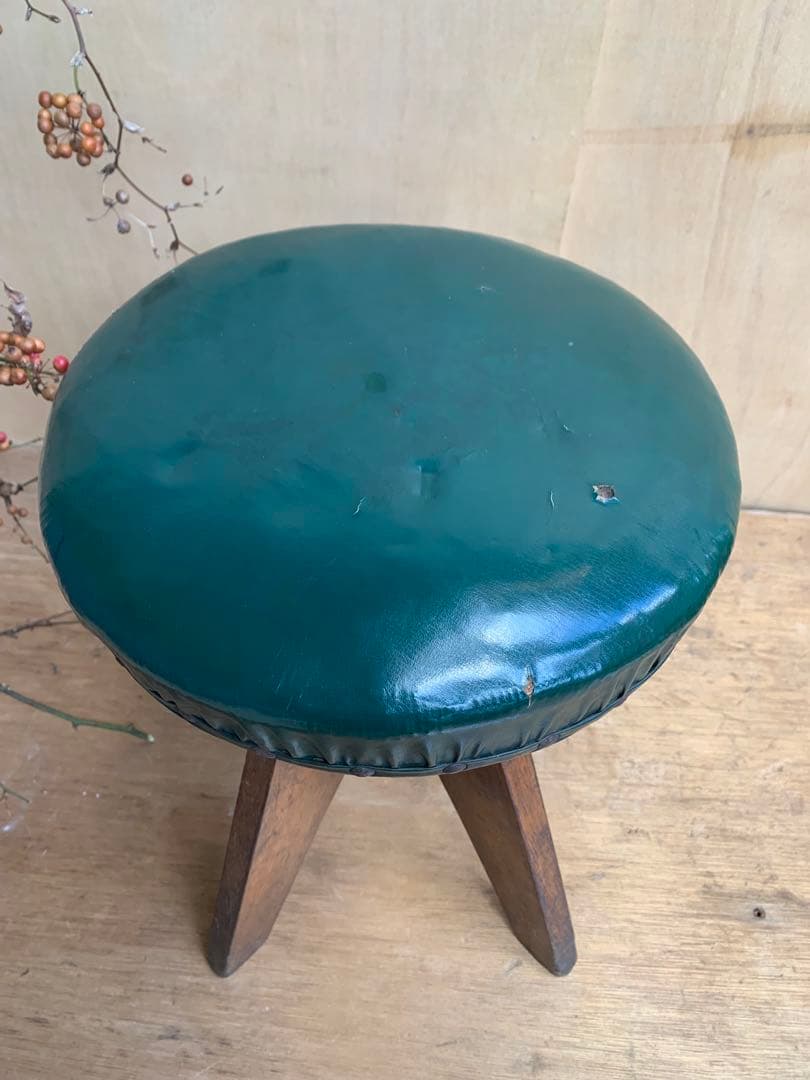 古いなナラ材　自在丸椅子　ラウンドチェアー　古家具アンティーク