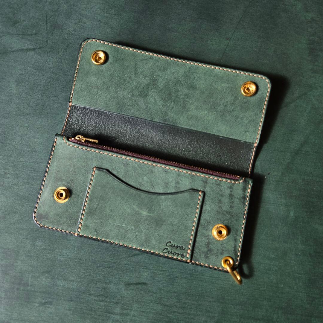 260ロング　トラッカーウォレット イタリアンレザーTEXAS【グリーン】