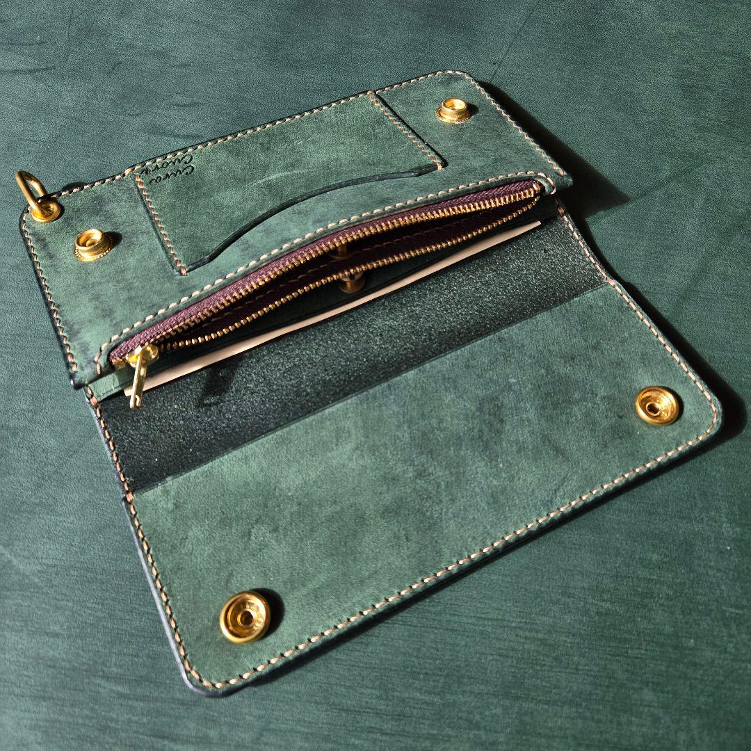 260ロング　トラッカーウォレット イタリアンレザーTEXAS【グリーン】