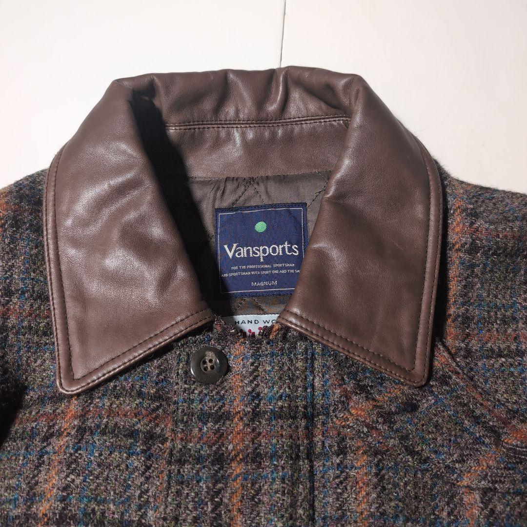 Vanspors Harris Tweed チェック 襟革 中綿 ジャケット