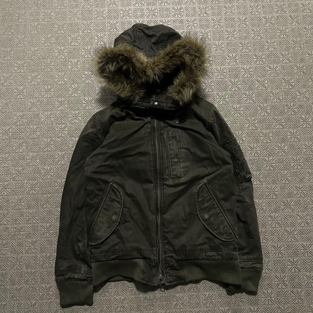 Y2K N2B 短丈 フライト ボンバー ジャケットCargo ファーフード74