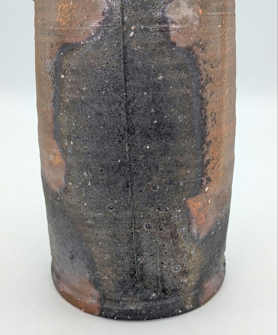 安井徹 備前焼 耳付窯変花入 共箱共布栞 花器 フラワーベース 花瓶 花生 置物