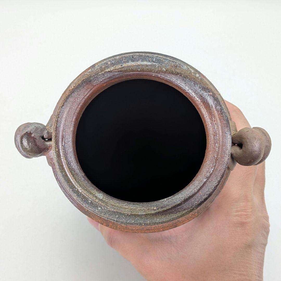 安井徹 備前焼 耳付窯変花入 共箱共布栞 花器 フラワーベース 花瓶 花生 置物