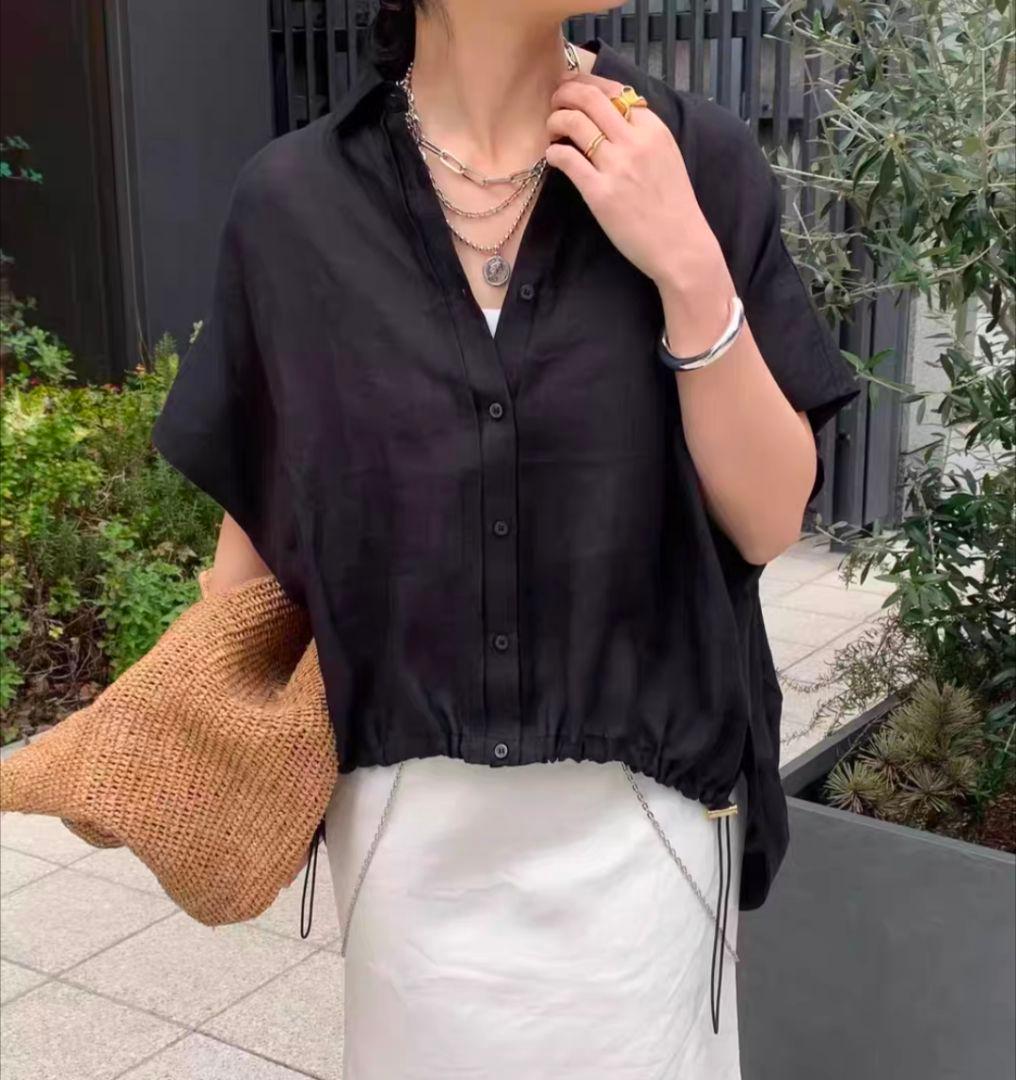 25年 今期 新品　doudou リネンドロストフレンチシャツ F フリー