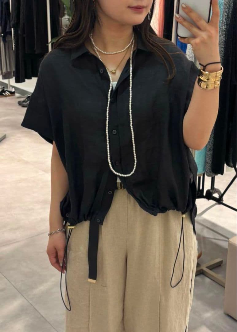 25年 今期 新品　doudou リネンドロストフレンチシャツ F フリー