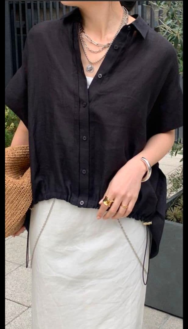 25年 今期 新品　doudou リネンドロストフレンチシャツ F フリー