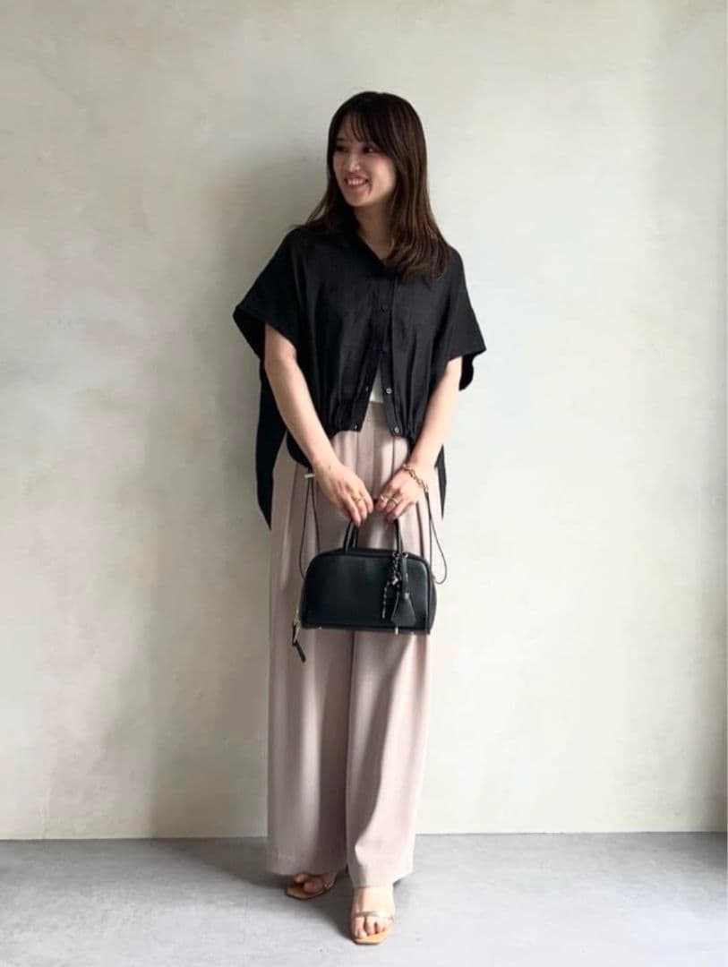 25年 今期 新品　doudou リネンドロストフレンチシャツ F フリー