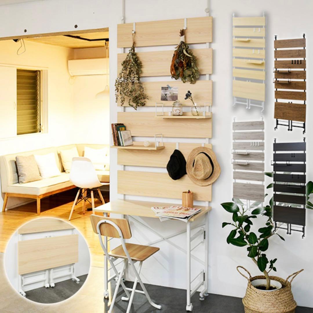 【新品未開封】突っ張り壁面折りたたみデスクラック ウッドナチュラル