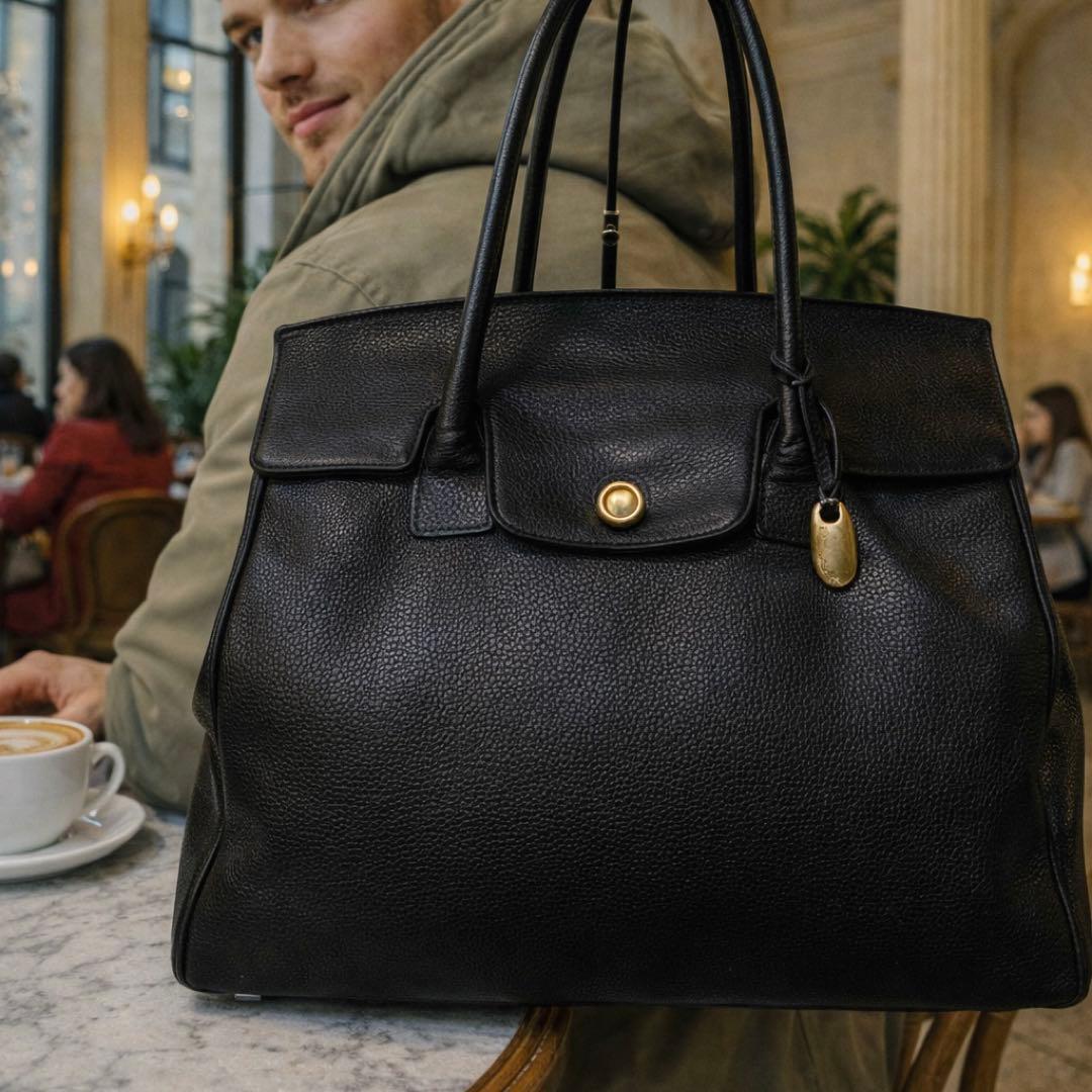 トフアンドロードストーン トートバッグ ルーフボタン レザー シボ革A4PC可黒