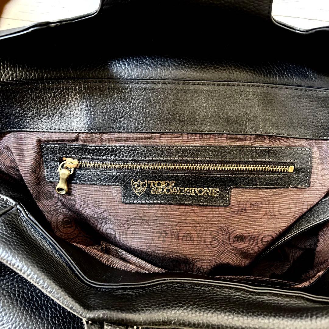 トフアンドロードストーン トートバッグ ルーフボタン レザー シボ革A4PC可黒