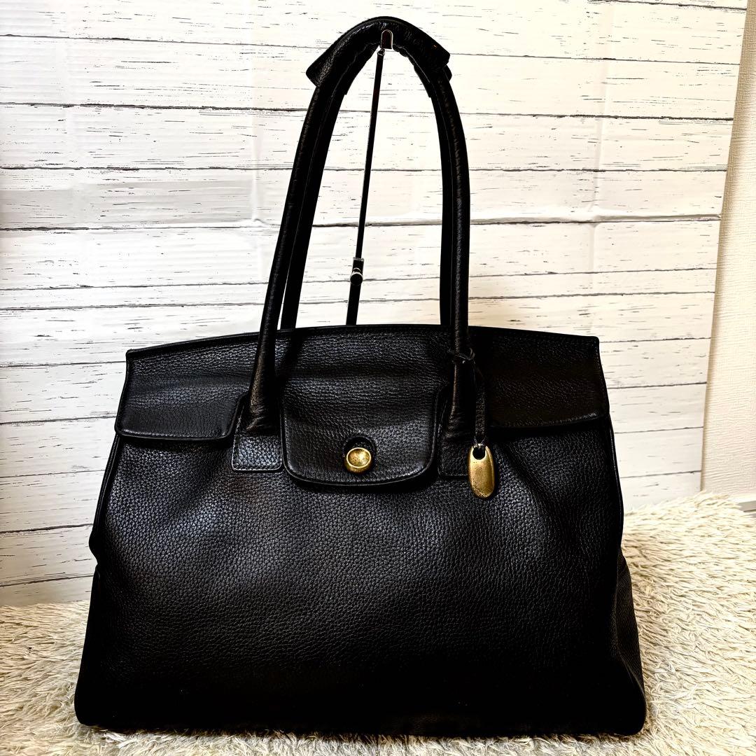 トフアンドロードストーン トートバッグ ルーフボタン レザー シボ革A4PC可黒