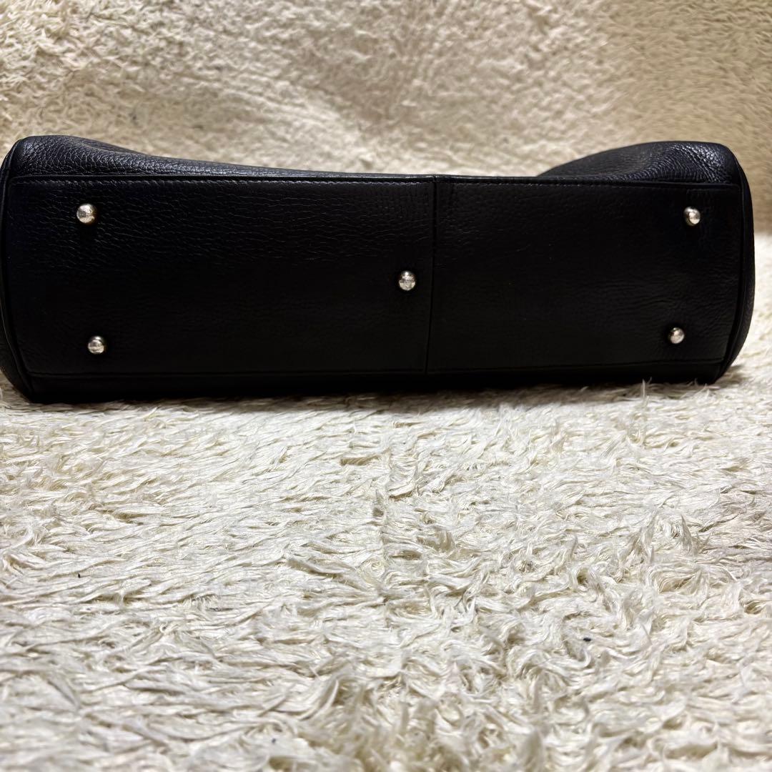 トフアンドロードストーン トートバッグ ルーフボタン レザー シボ革A4PC可黒