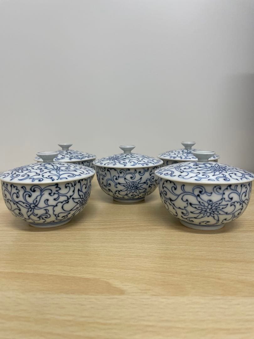 たち吉 京唐草 お茶呑茶碗 新品桐箱付き5客②