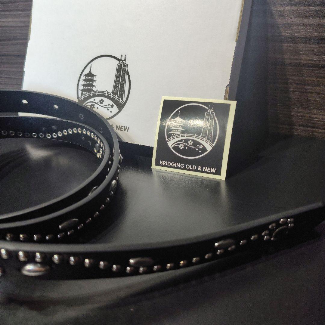 フラワー黒■本革レザーフルスタッズナローベルト☆アメカジ古着ヴィンテージ