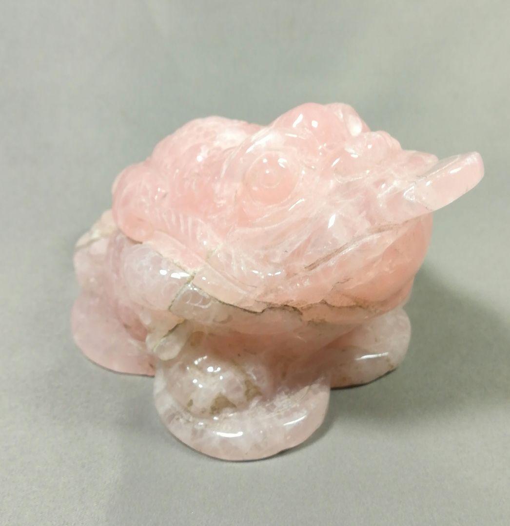 ローズクォーツ　銭蛙　置物　ピンク水晶　天然石　パワーストーン　縁起