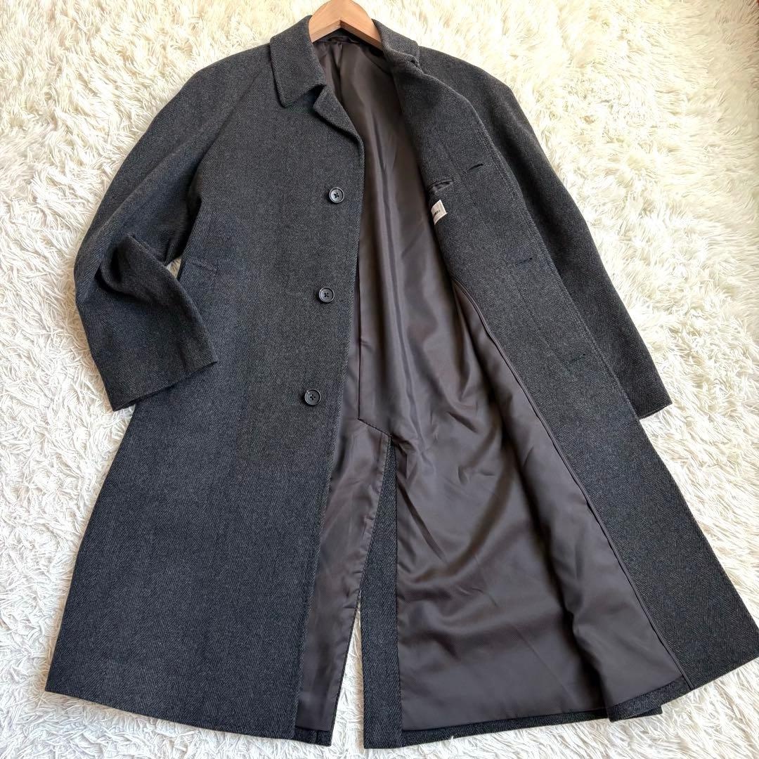 極美品✨ステンカラーコート カシミヤ100% ヘリンボーン ロング丈 XL相当