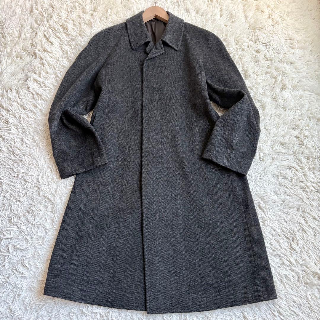極美品✨ステンカラーコート カシミヤ100% ヘリンボーン ロング丈 XL相当