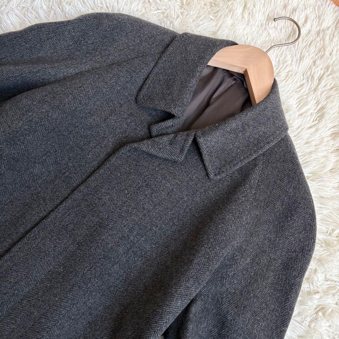 極美品✨ステンカラーコート カシミヤ100% ヘリンボーン ロング丈 XL相当