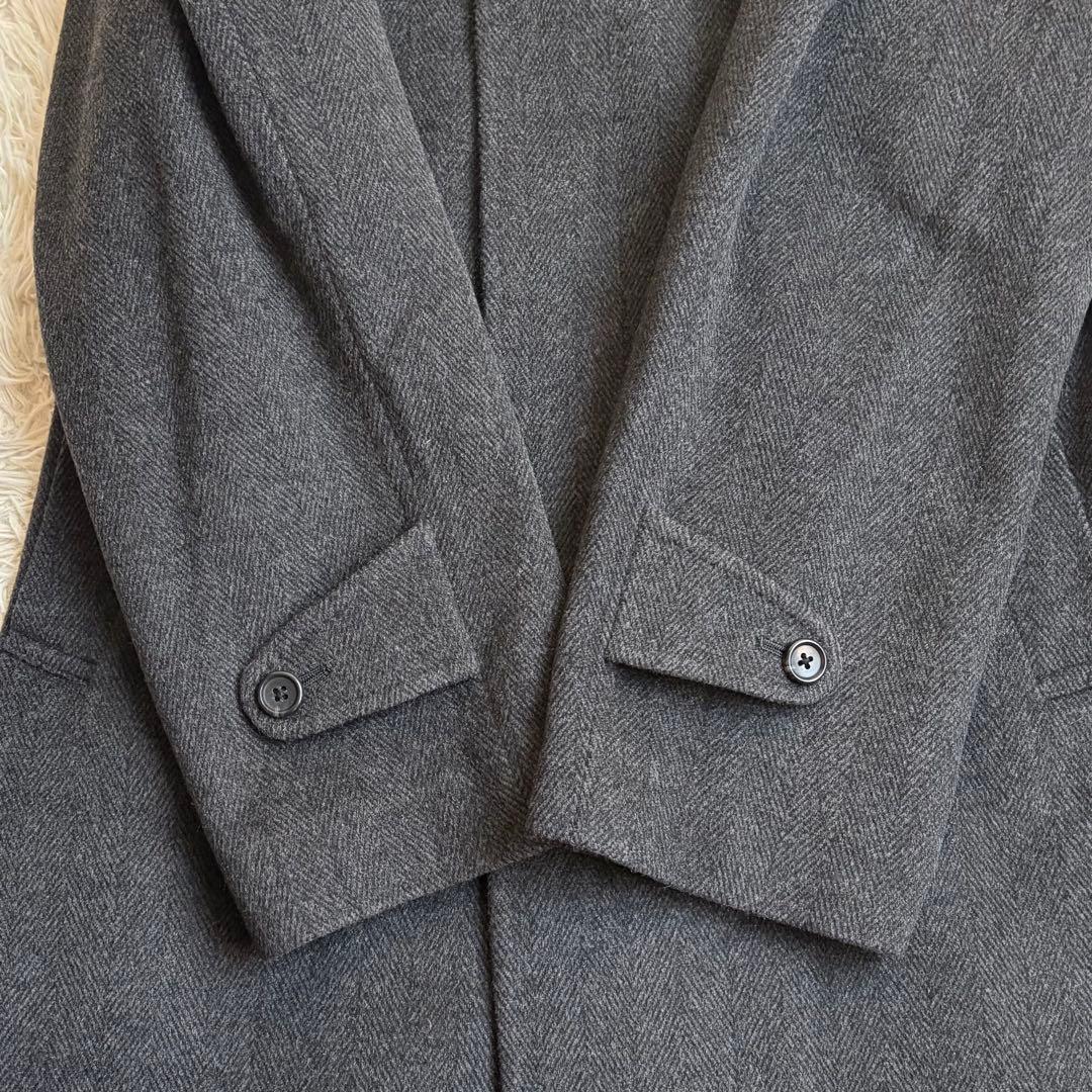 極美品✨ステンカラーコート カシミヤ100% ヘリンボーン ロング丈 XL相当