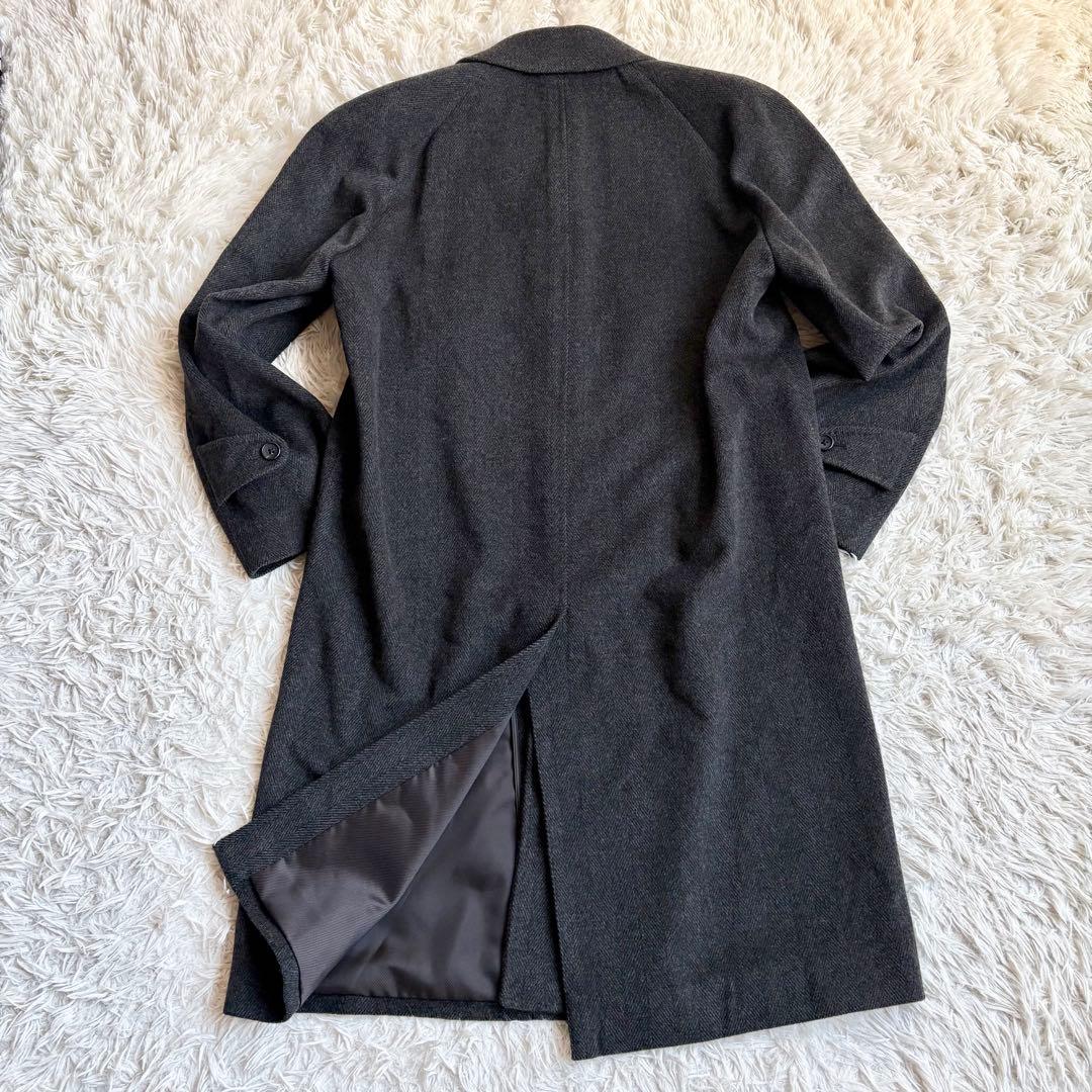 極美品✨ステンカラーコート カシミヤ100% ヘリンボーン ロング丈 XL相当