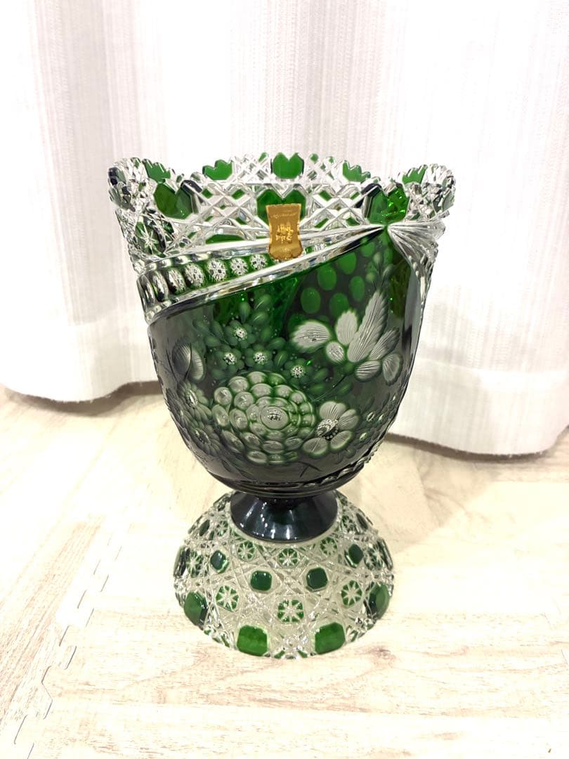 マイセンクリスタル　ミスティックフラワー色被せ花瓶F2517/EO314/28G