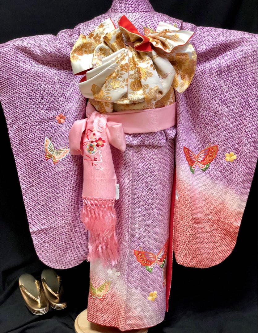 Amy　【総絞り】七五三　7歳　刺繍　着物　四つ身　全通　袋帯　セット