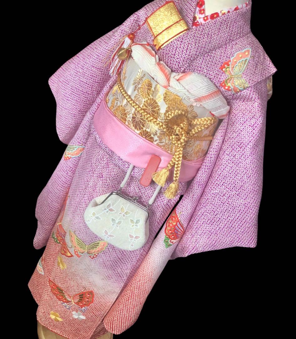 Amy　【総絞り】七五三　7歳　刺繍　着物　四つ身　全通　袋帯　セット