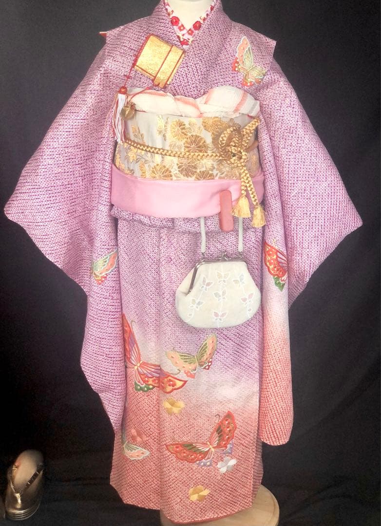 Amy　【総絞り】七五三　7歳　刺繍　着物　四つ身　全通　袋帯　セット