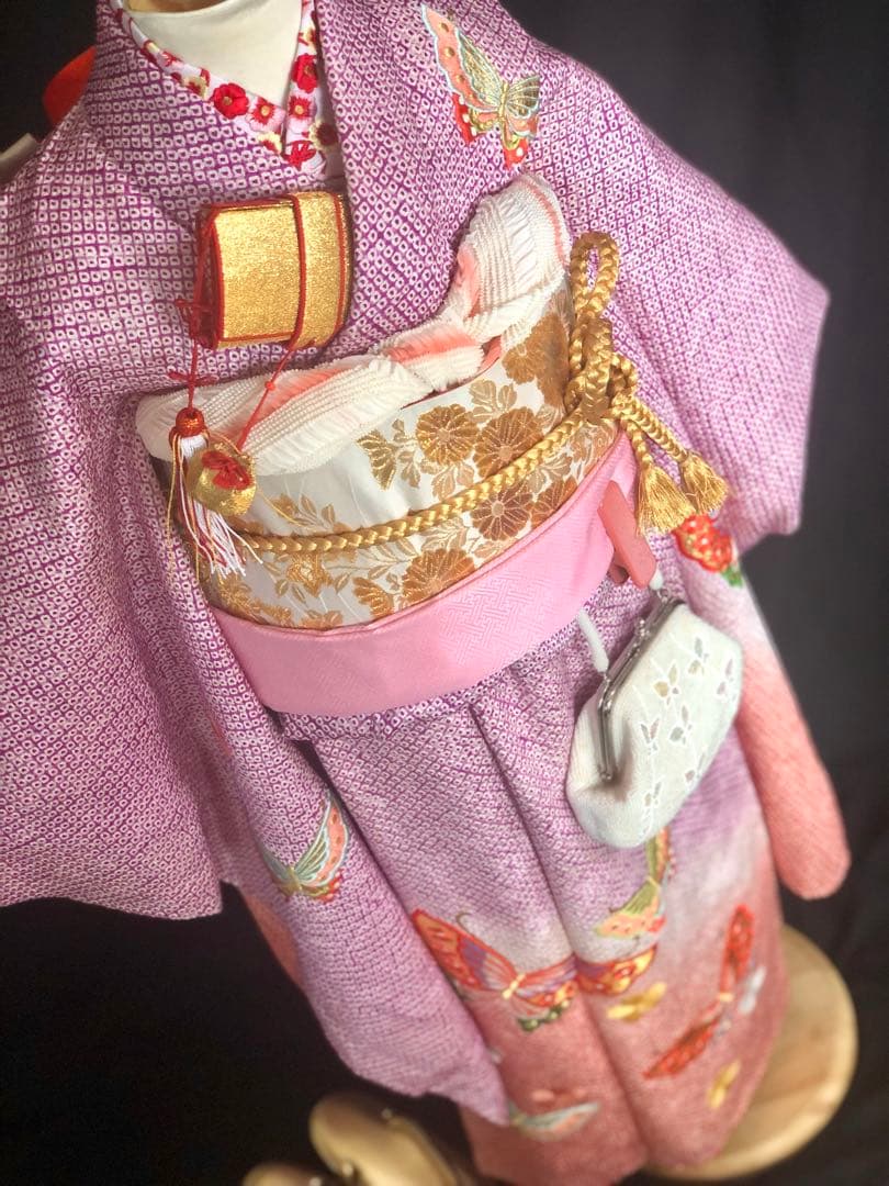 Amy　【総絞り】七五三　7歳　刺繍　着物　四つ身　全通　袋帯　セット