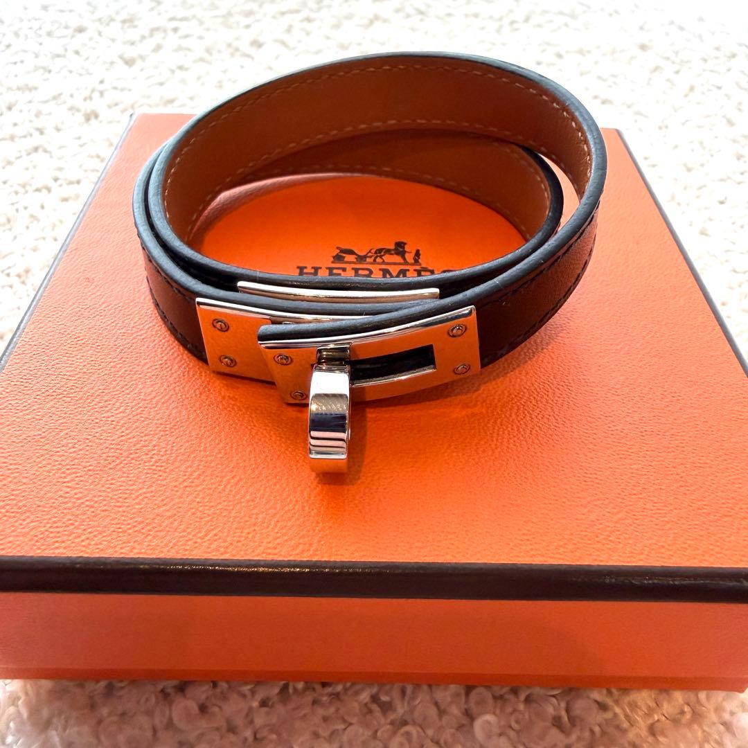 エルメス T3 ケリー ドゥブルトゥール レザーブレスレット ブラック