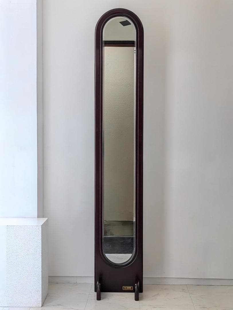 ビンテージ ウッド スタンドミラー 木製 姿見 ブナ 無垢材 ダークブラウン