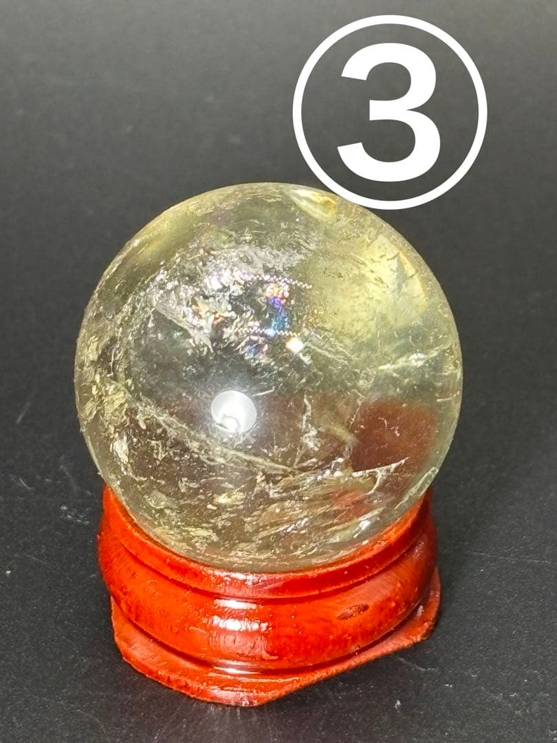 天然石　金運　アイリスシトリンスフィア　台座付き　透明、大量虹入り