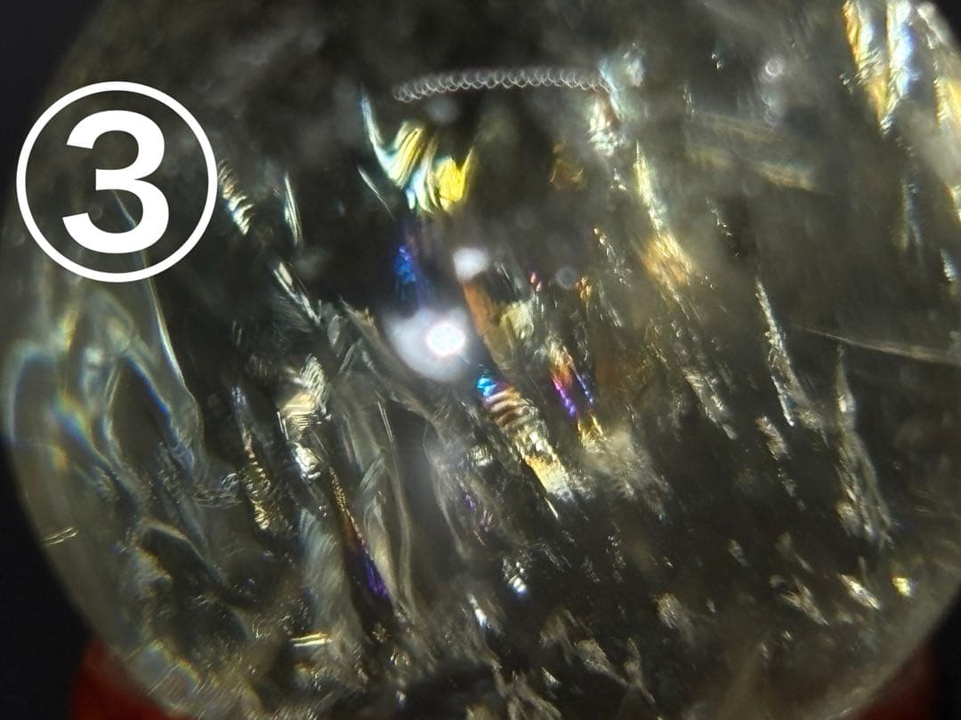 天然石　金運　アイリスシトリンスフィア　台座付き　透明、大量虹入り